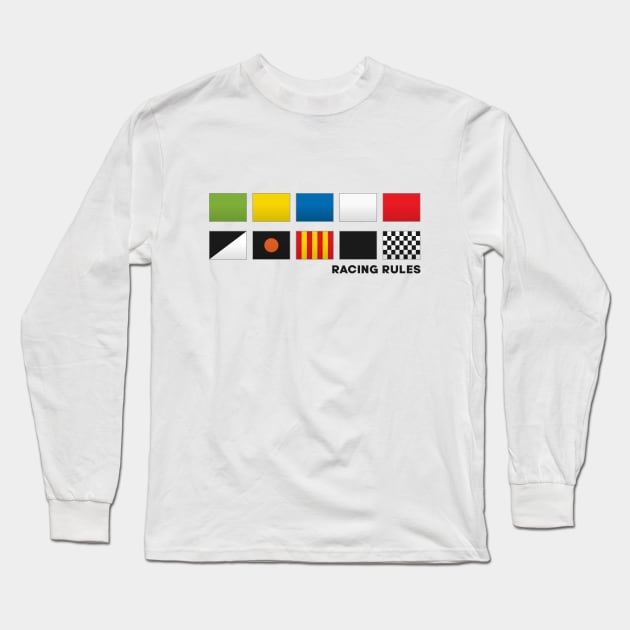 'Racing Rules' F1 Flag Motorsport Black Text Design Long Sleeve T-Shirt by DavidSpeedDesign